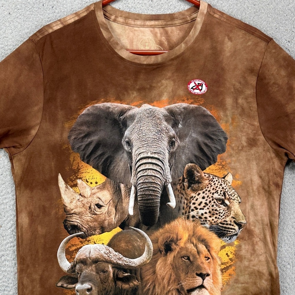 Kool Africa T-Shirt Graphic Tee Unisex Large Brown Tie Dye Safari Animals NEW